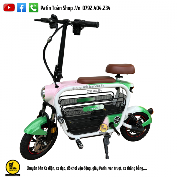 lizahe xanh dam 2 600x600 - Xe đạp điện Hot Girl – xe điện gấp Lizahe màu loang