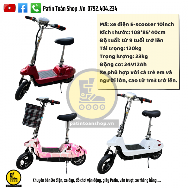 scooter dien 10inch 1 600x600 - Xe điện E-Scooter 10inch màu Đỏ