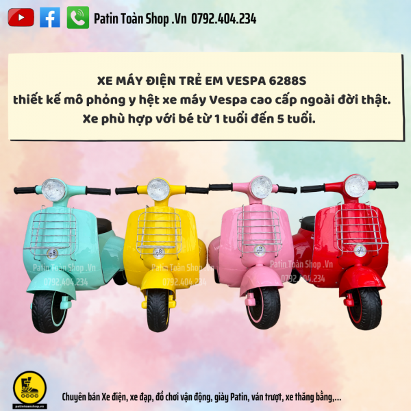 1 600x600 - Xe máy điện trẻ em Vespa 6288S Màu hồng