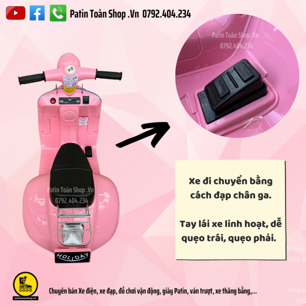 7 600x600 - Xe máy điện trẻ em Vespa 6288S Màu hồng