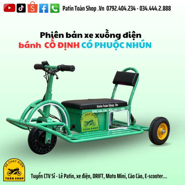 xanh ngoc 600x600 - Xe xuồng điện (xe xuồng chế) BÁNH CỐ ĐỊNH có PHUỘC NHÚN