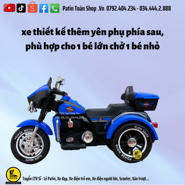 4 12 600x600 - Xe Moto điện trẻ em ABM 5288 Màu xanh dương