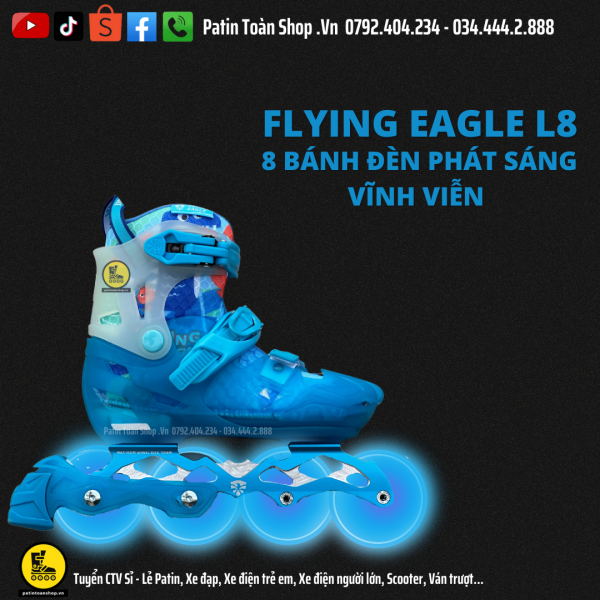 25 600x600 - Giày Patin trẻ em Flying Eagle L8 (8 bánh đèn) Màu đen