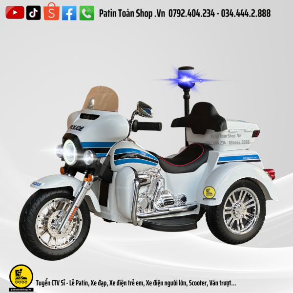 10 1 600x600 - Xe Moto điện trẻ em Cảnh sát SMT 111 Màu trắng