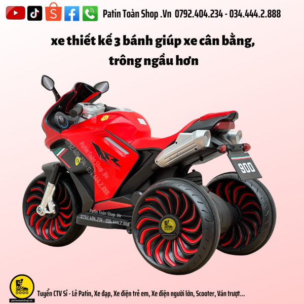 2 3 600x600 - Xe moto điện trẻ em XM-900 Màu đỏ