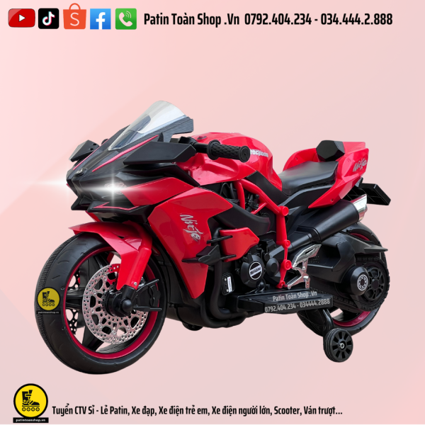 24 1 600x600 - Xe moto điện trẻ em Kawasaki Ninja H2R màu đỏ
