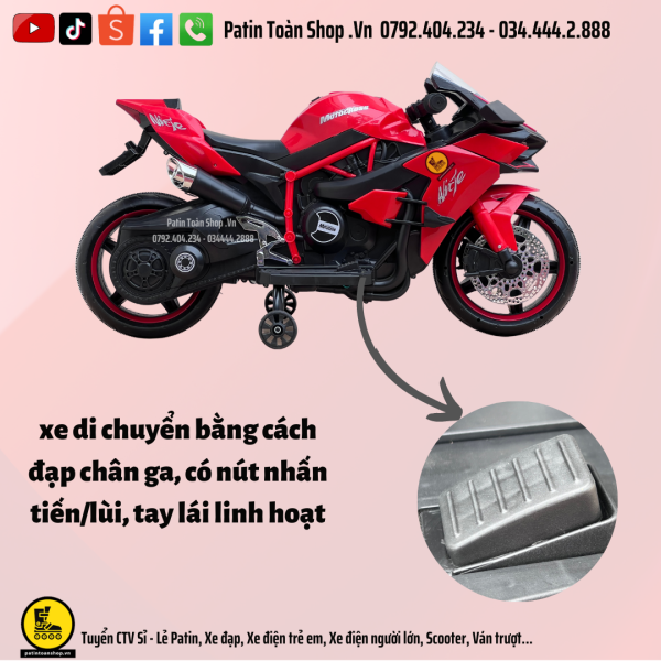 26 600x600 - Xe moto điện trẻ em Kawasaki Ninja H2R màu đỏ