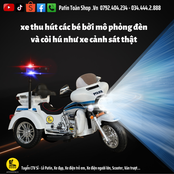 3 2 600x600 - Xe Moto điện trẻ em Cảnh sát SMT 111 Màu trắng