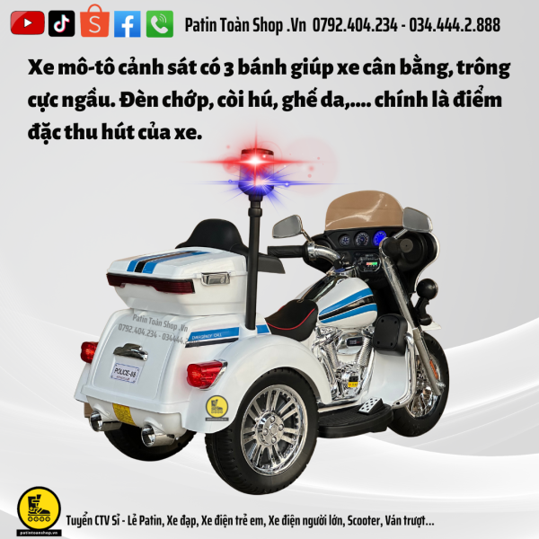 4 1 600x600 - Xe Moto điện trẻ em Cảnh sát SMT 111 Màu trắng