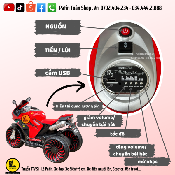 4 2 600x600 - Xe moto điện trẻ em XM-900 Màu đỏ