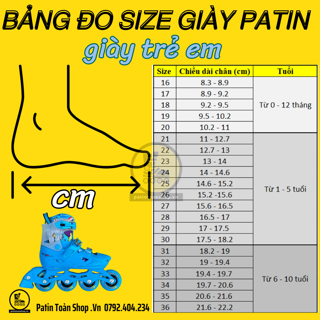 1 3 - Chọn size giày Patin phù hợp cho trẻ em và người lớn